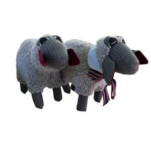 Vtg Pair PLUSH Lamb Gray wool Pinstripe w/ Necktie 1984 Lamb International